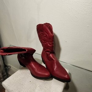 Rampage Red Heeled Boots with Western Flair